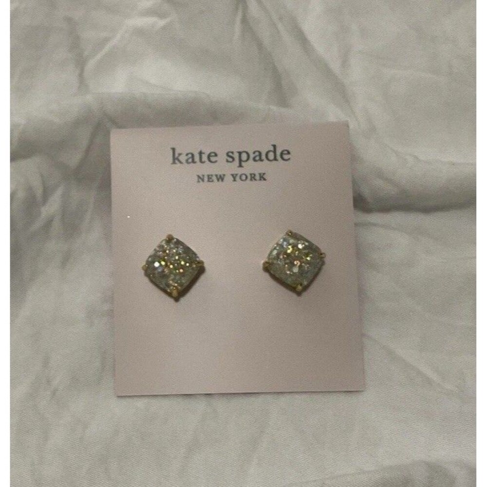 Kate Spade Gold Plated Square Stud Earrings Opal Iridescent Glitter K7638 New